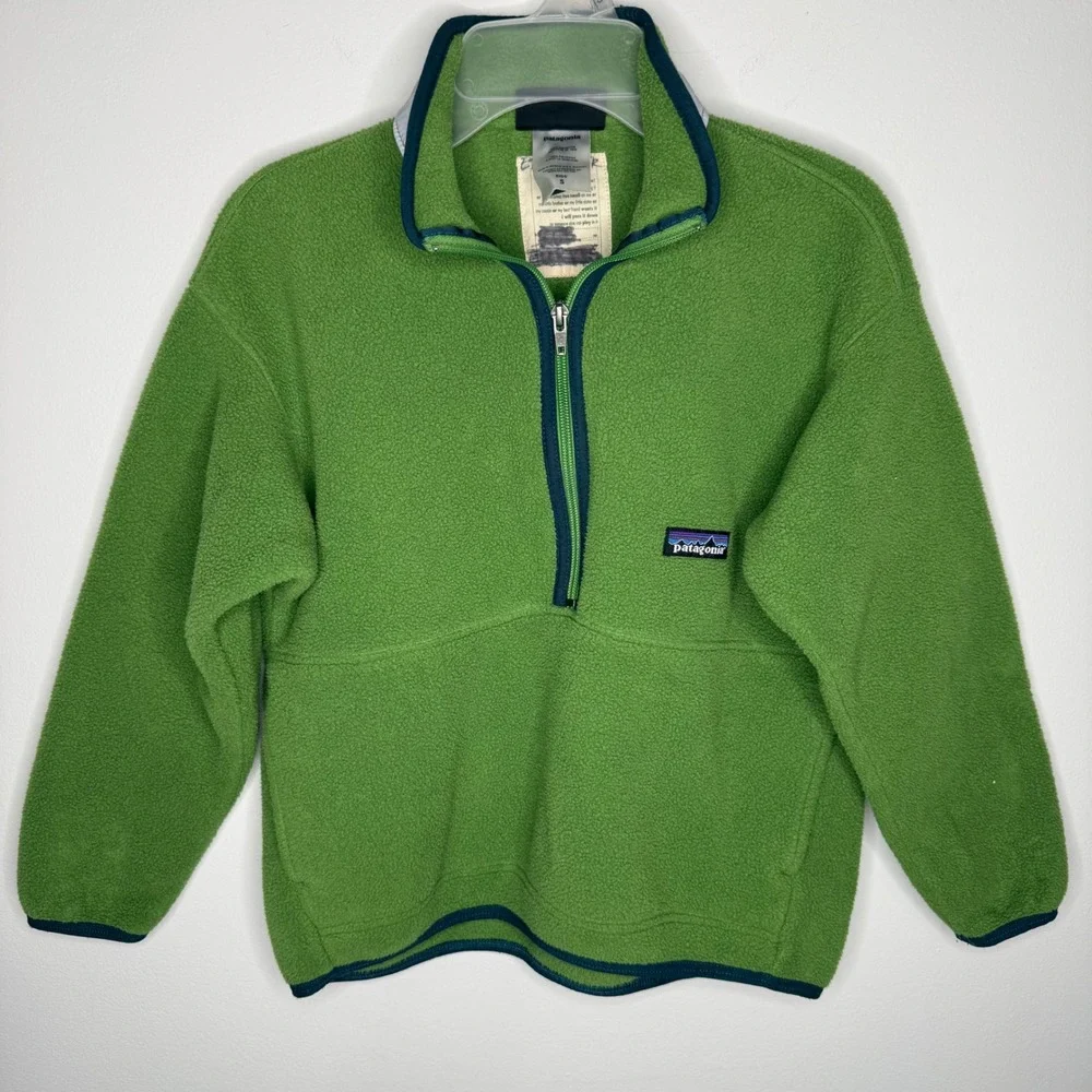 Patagonia Kids Synchilla Quarter‎ Zip Fleece Pullover Green Small 65518 S4